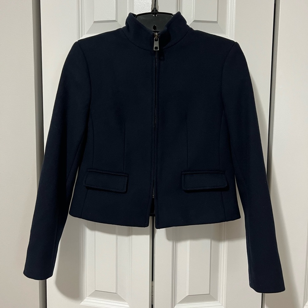 Banana Republic Wool Blend Navy Blue Zip-Up Jacket (Size 00 Petite)